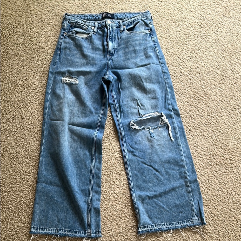 Women's Distressed Blue Jeans - wide leg - size 10